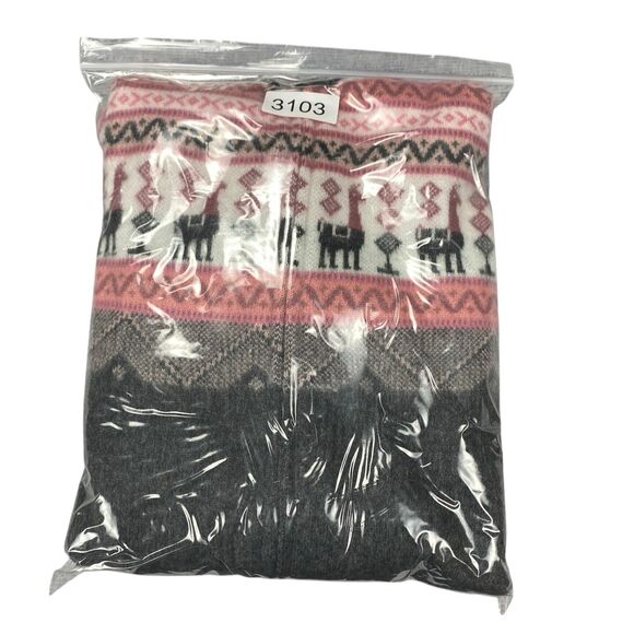 Tegidos Hooded Alpaca Sweater Jacket Gray Pink Hoodie Novelty Aztec XL - Picture 11 of 12